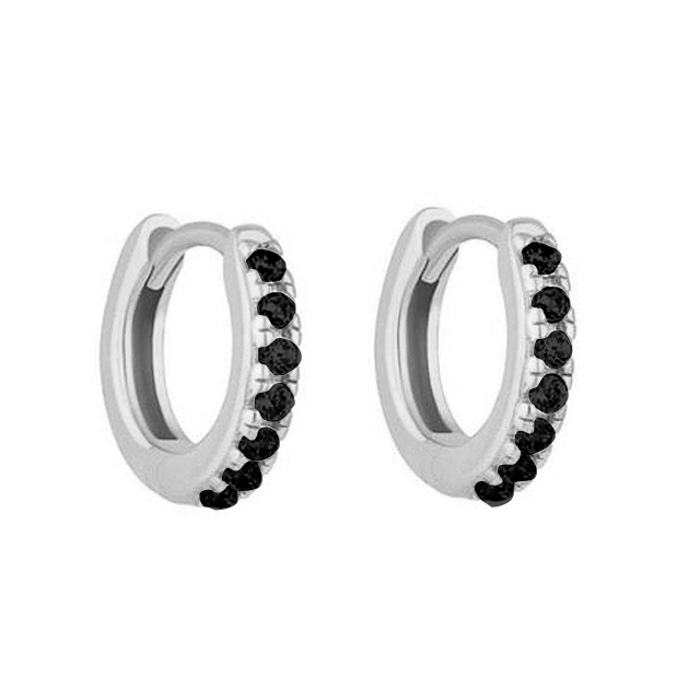 Mini Black Silver Hoops - 7mm 