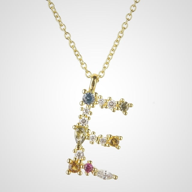 Gold Initial Colorful Necklace 
