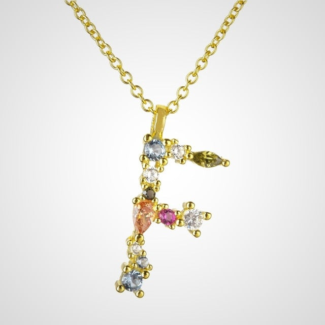 Gold Initial Colorful Necklace 