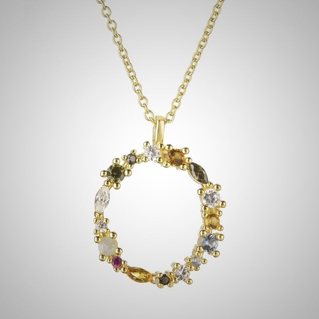Gold Initial Colorful Necklace 