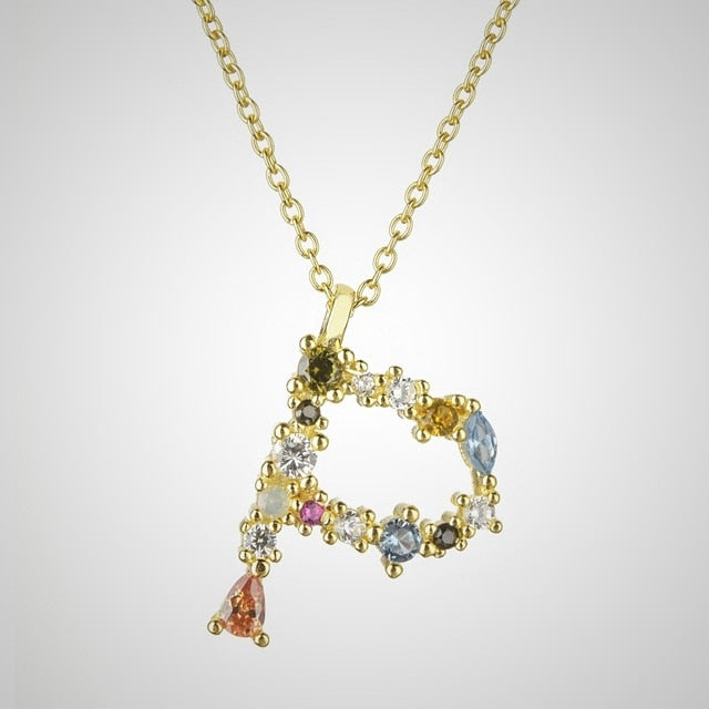 Gold Initial Colorful Necklace 