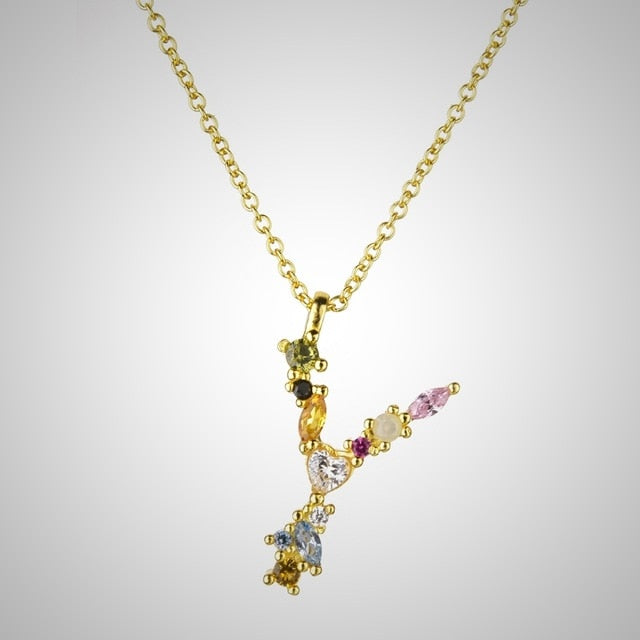 Gold Initial Colorful Necklace 