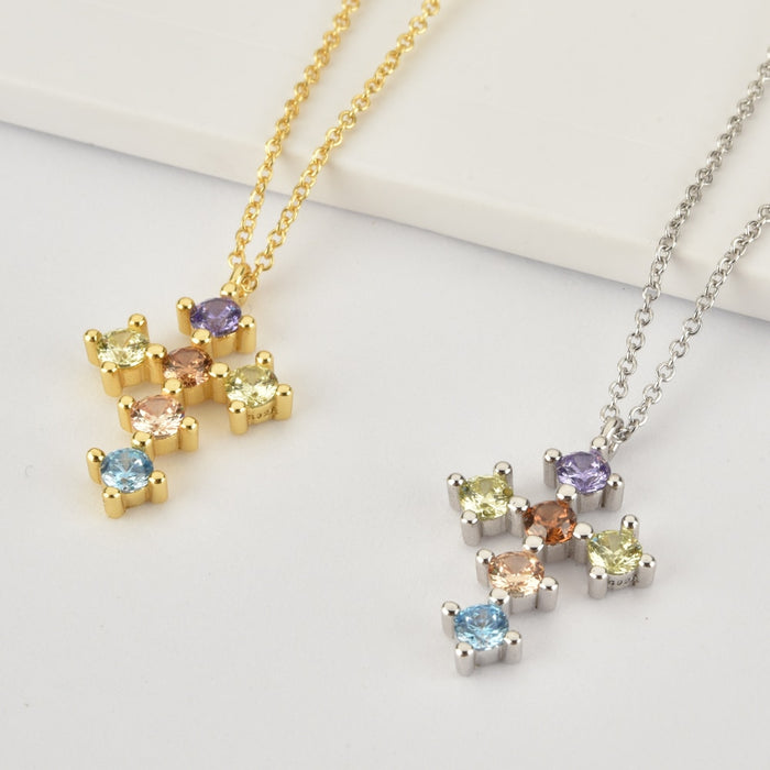 Big Colorful Cross Gold Necklace 