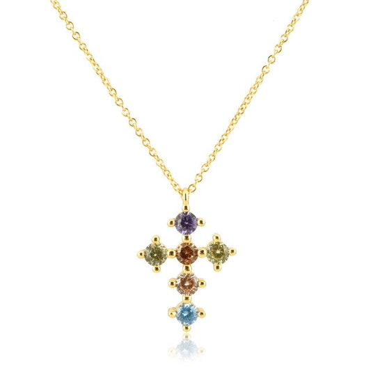 Collana Grande Colorata Croce Oro