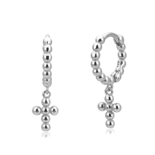 Orecchini Cerchi Croce Palline Argento