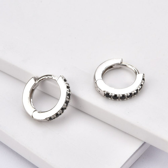 Mini Black Silver Hoops - 7mm 