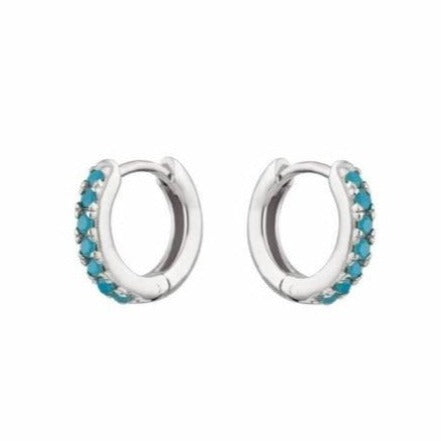 Orecchini a cerchio mini acquamarina argento - 7 mm