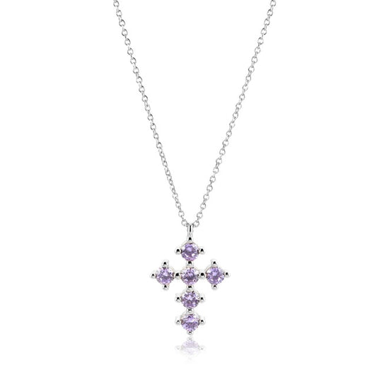 Lilac Silver Cross Necklace 