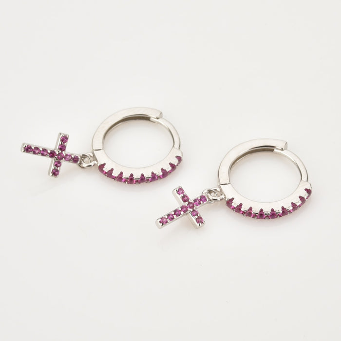Orecchini Rosa Croce Argento