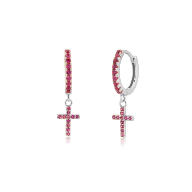 Orecchini Rosa Croce Argento